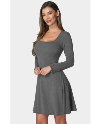 Women's Rib Long Sleeve Godet Dress