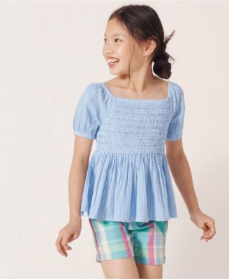 Girls Short Sleeve Smocked Woven Top