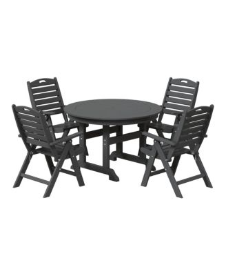 5-Piece HDPE Round Patio Dining Table Set with Foldable Chairs