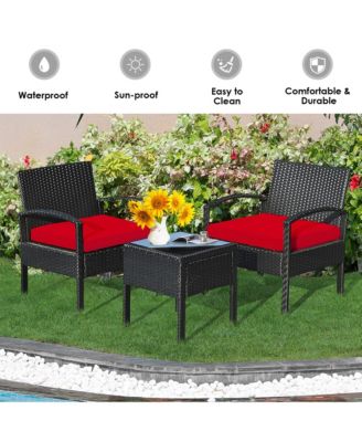3 Piece Outdoor Patio Rattan Conversation Furniture Set Yard w/ Cushions & Coffee Table