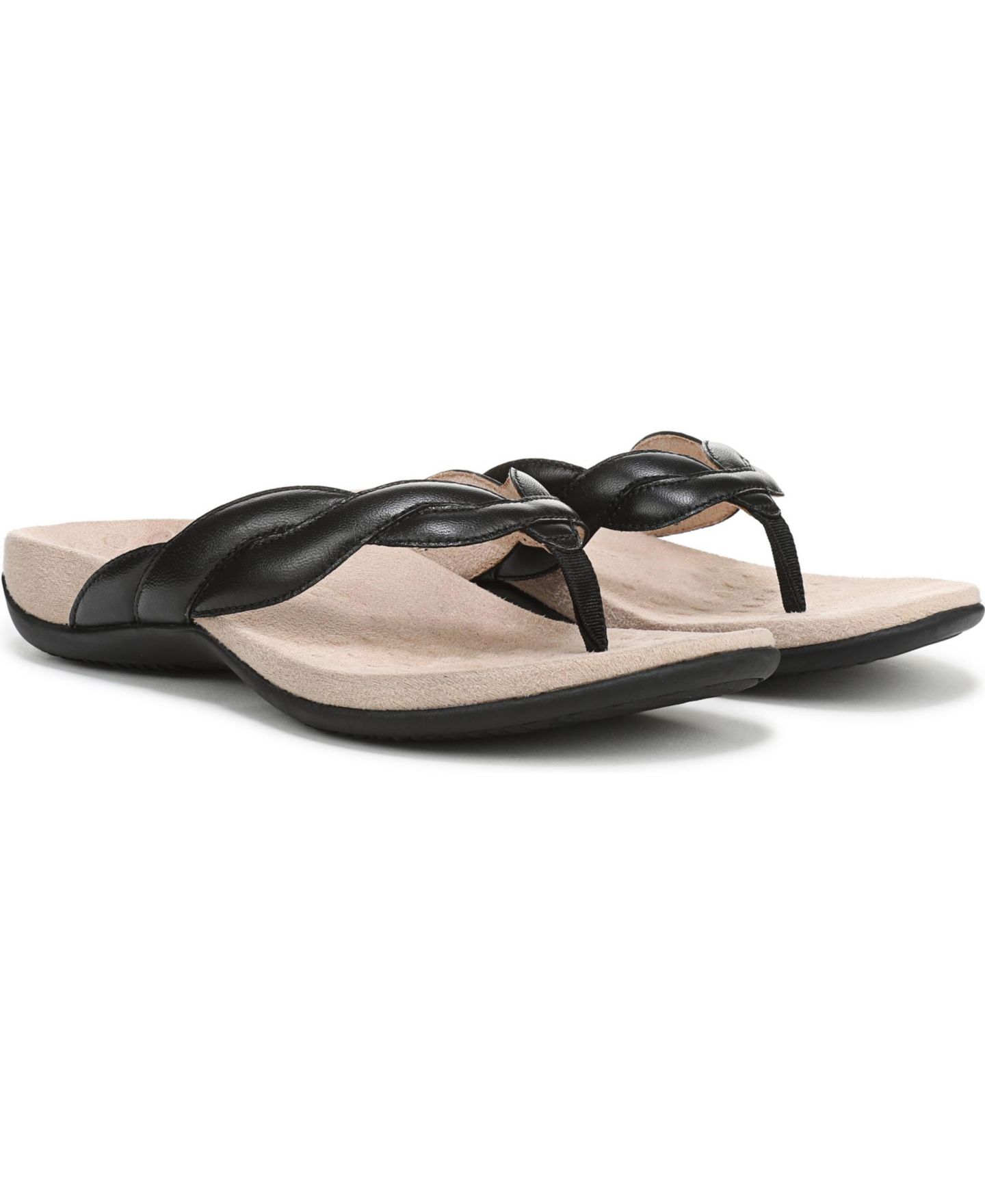 Женские сандалии Vionic Bella Braid Thong, цвет: Чёрный кожаный — фото 3