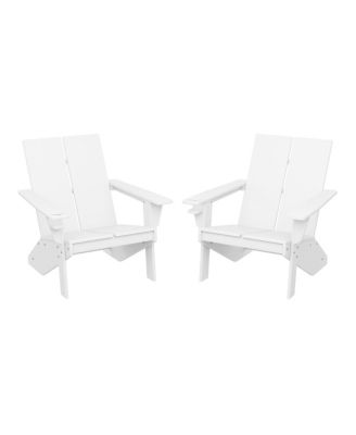 Outdoor HDPE Modern Adirondack Chair with Cup Holder Set of 2