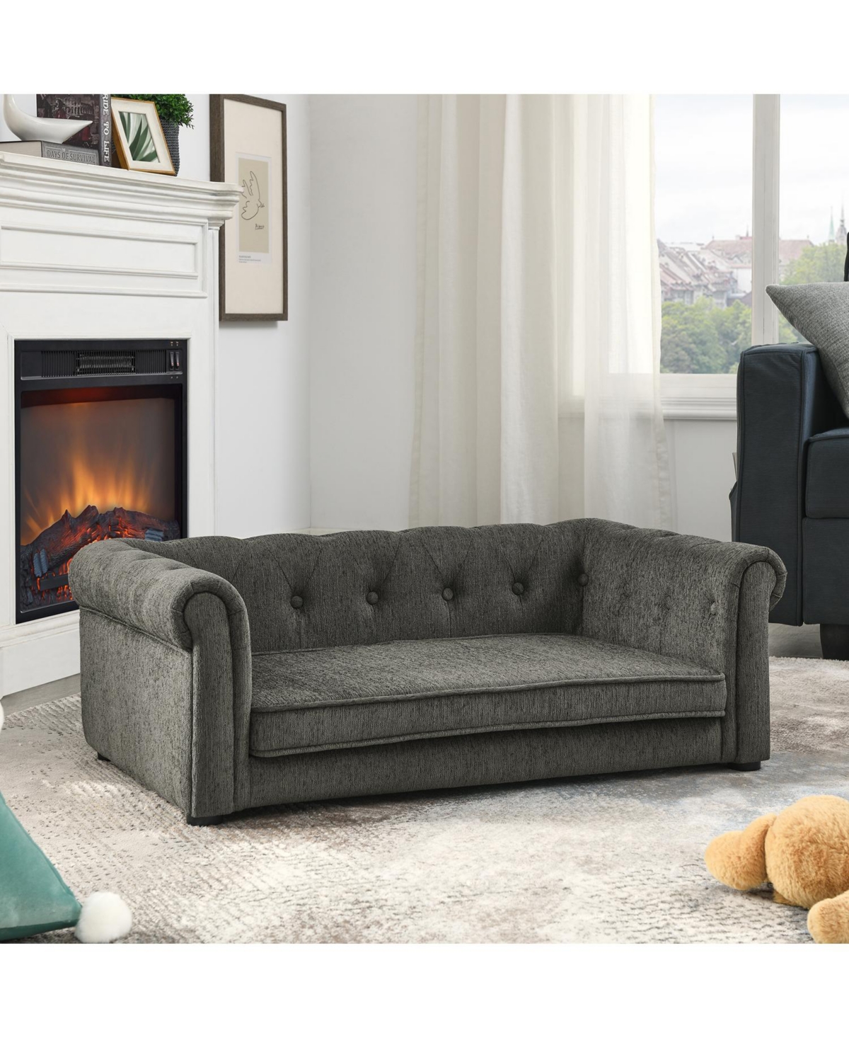 Elegant Rectangle Pet Bed for Medium and Large Dogs Dark grey - Dark grey fabric