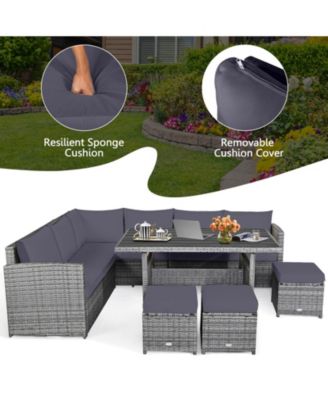 7 Piece Outdoor Rattan Sectional Sofa Set Patio Conversation Set w/ Cushions