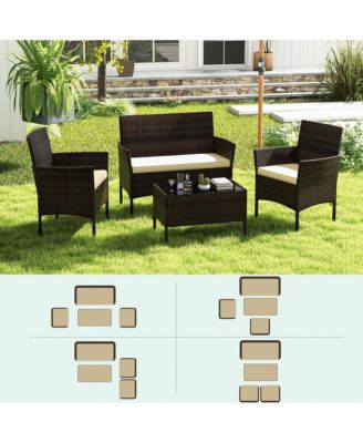 4 Piece Outdoor Wicker Furniture Set  Patio Rattan Conversation Set w/ Table