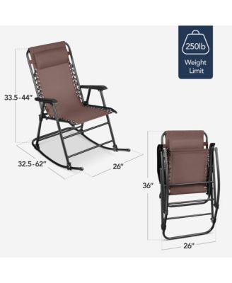 Folding Outdoor Zero Gravity Rocking Lounge Chair w/ Headrest Pillow
