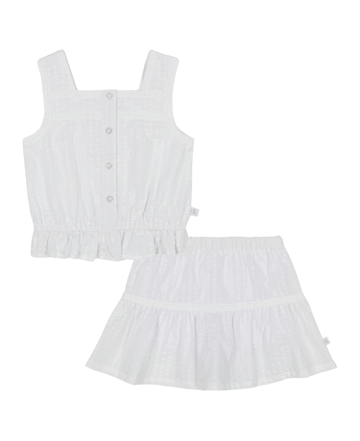 Calvin Klein Toddler And Little Girls 2-piece Crochet Trim Seersucker Skort Set In Marshmallow