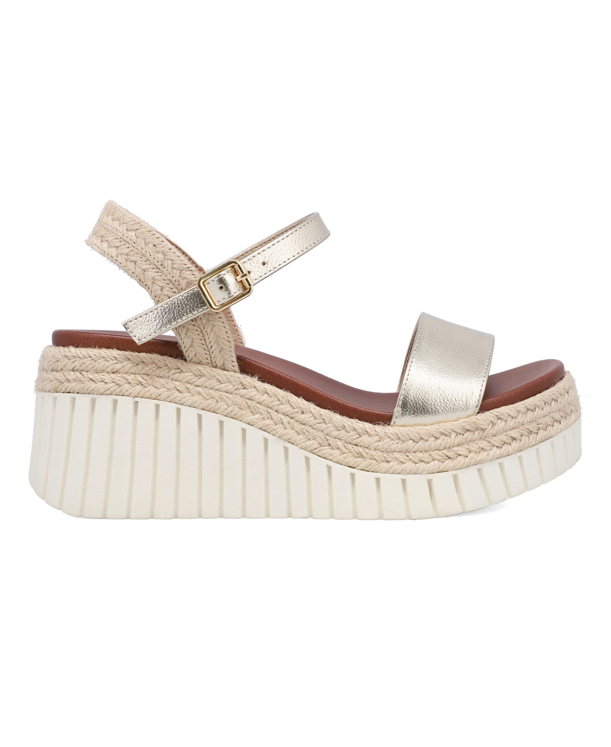 Mia Yanis Ankle Strap Platform Wedge Sandal In Gold