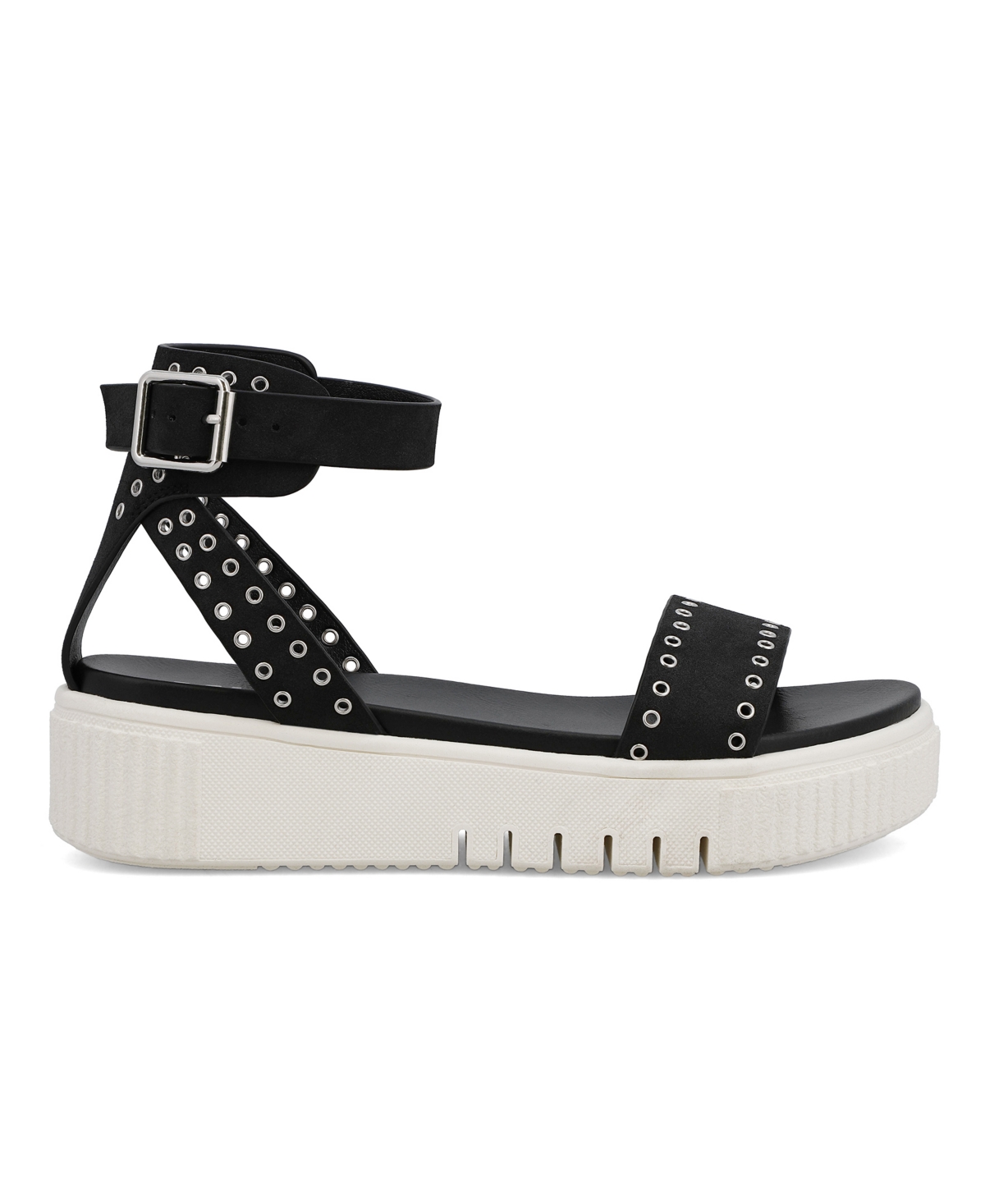 Shop Mia Women's Evelin Grommeted Platform Round Toe Sandals In Black,silver