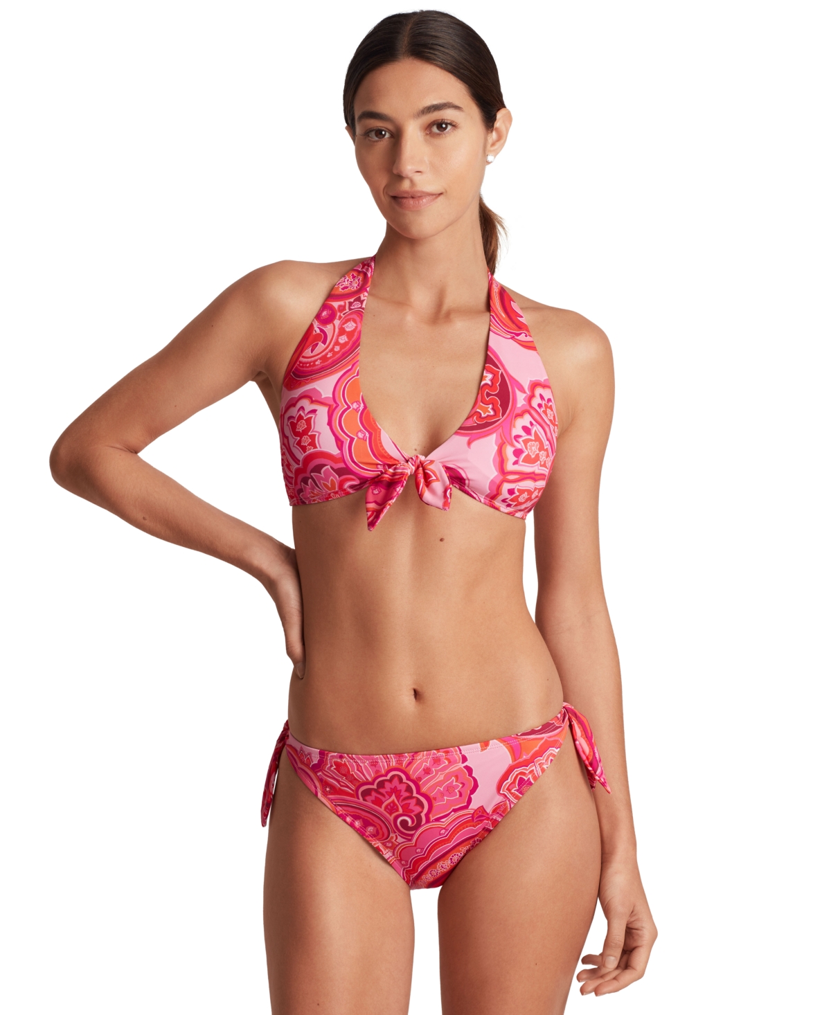 Shop Ralph Lauren Women's Printed Tie-front V-neck Bikini Top