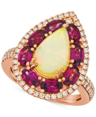 Le Vian - Neopolitan Opal (1-1/2 ct. t.w.), Raspberry Rhodolite (2-3/8 ct. t.w.) & Nude Diamond (1/2 ct. t.w.) Pear Halo Ring in 14k Rose Gold