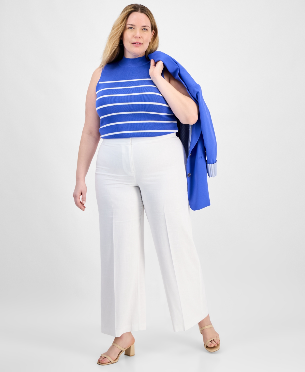 Plus Size Wide-Leg Linen-Blend Pants - White