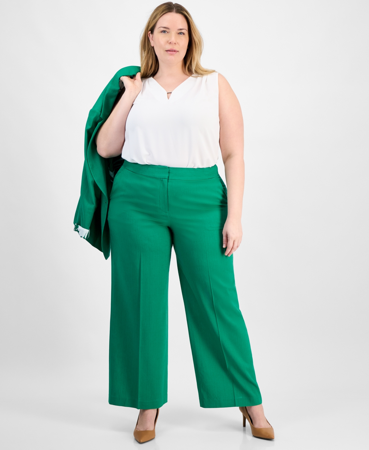 Plus Size Linen-Blend Wide-Leg Pants - Clover