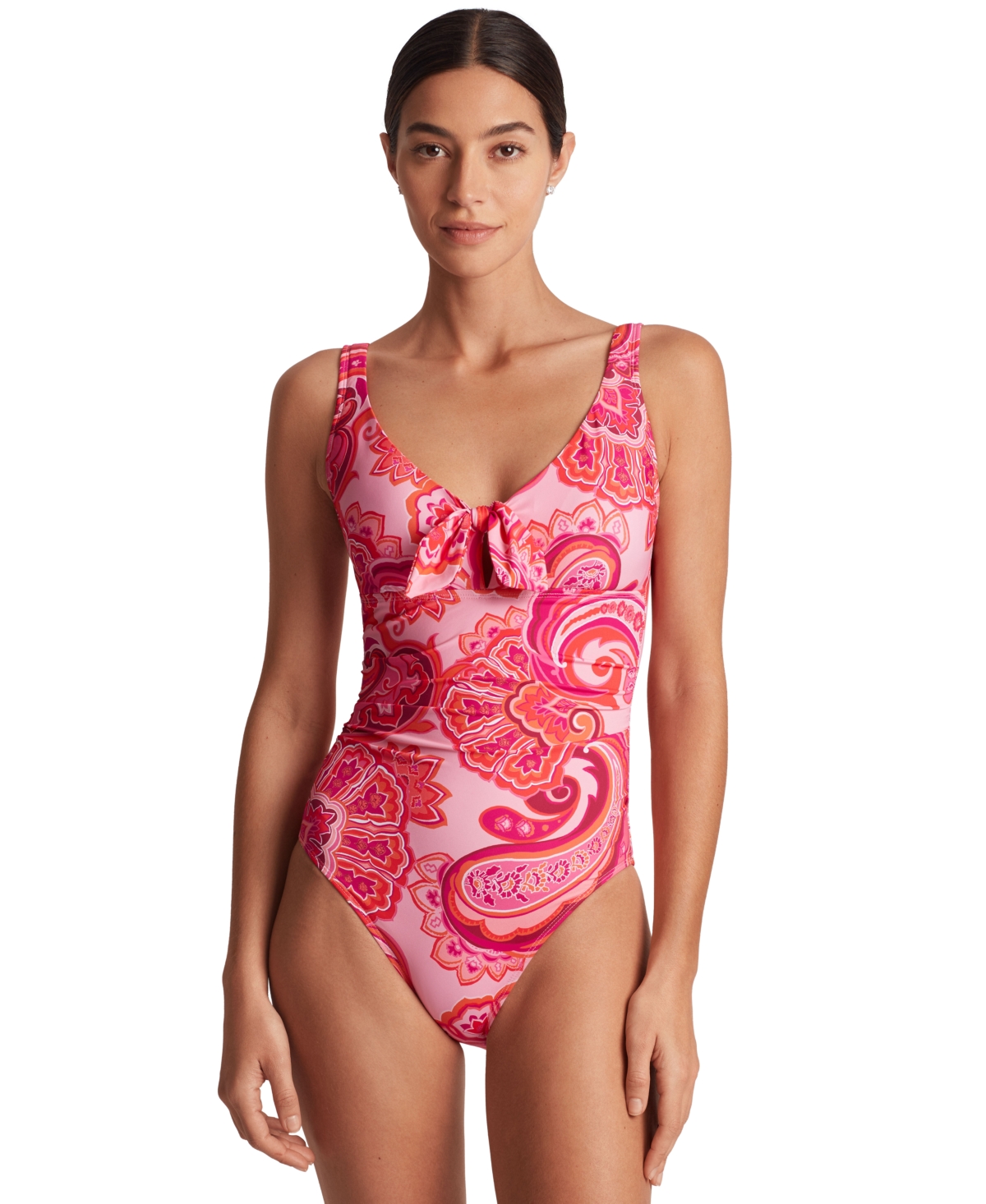 Women's Printed Tie-Front One-Piece Swimsuit - Provence Paisley