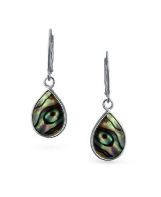 Geometric Iridescent Abalone Shell Teardrop Dangle Earrings in Sterling Silver