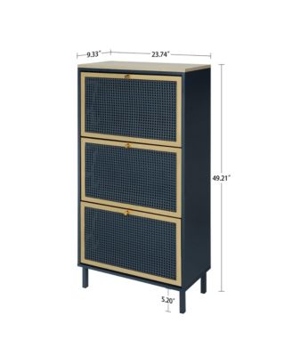 3 Metal Door Shoe Rack, Freestanding Modern Shoe Storage Cabinet, Metal rattan, for Entryway