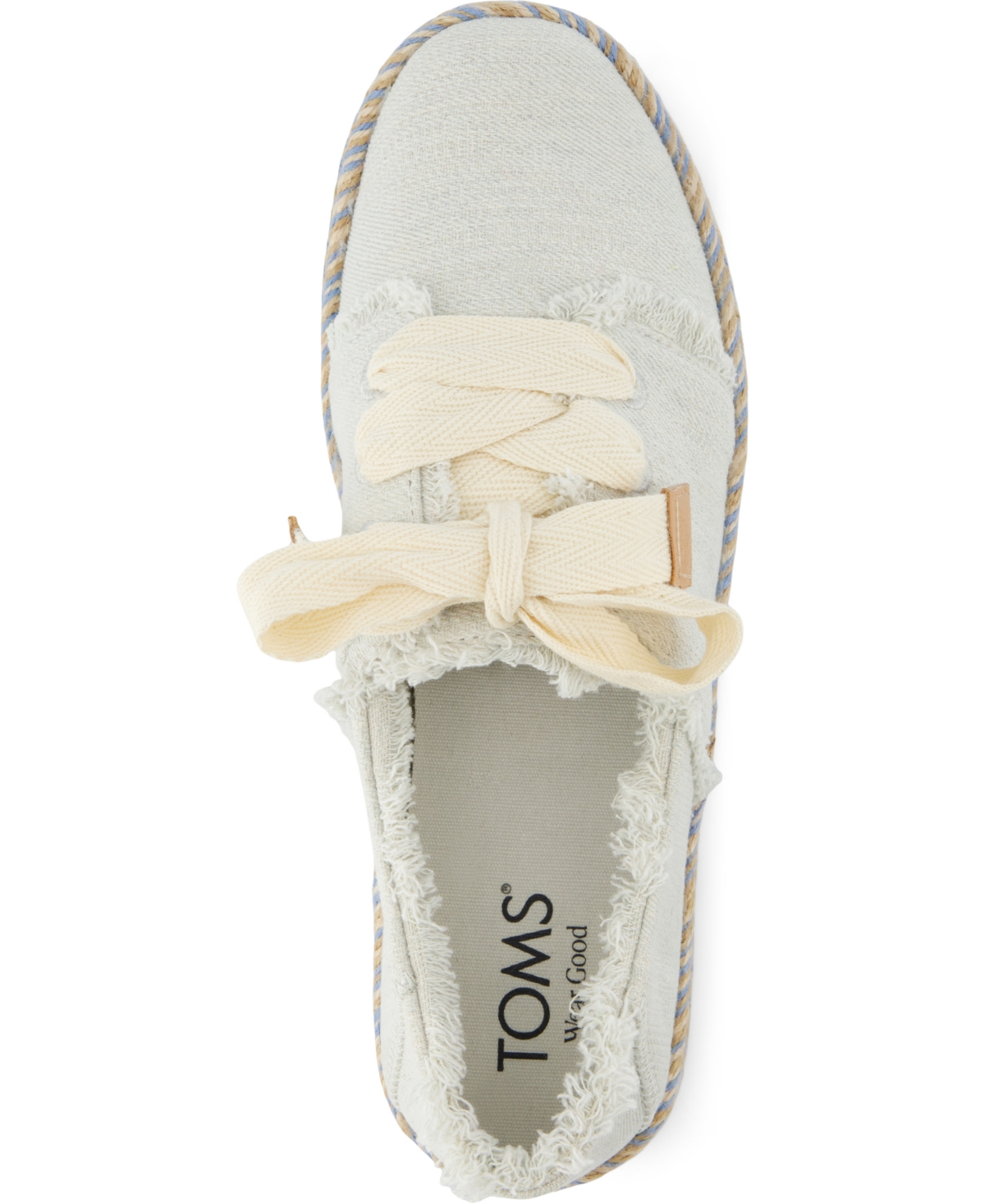 Shop Toms Women's Carolina Lace-up Espadrille Sneakers In White Onyx Textured Denim,fray