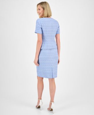 Women's Tweed Square-Neck Button-Front Jacket & Slim Skirt Set, Regular & Petite