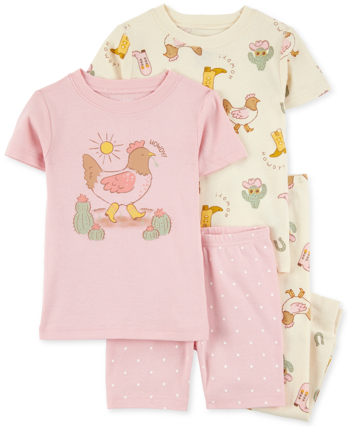Carter's Babies' Toddler Girls Western Chicken 100% Snug-fit Cotton Pajamas, 4 Piece Set