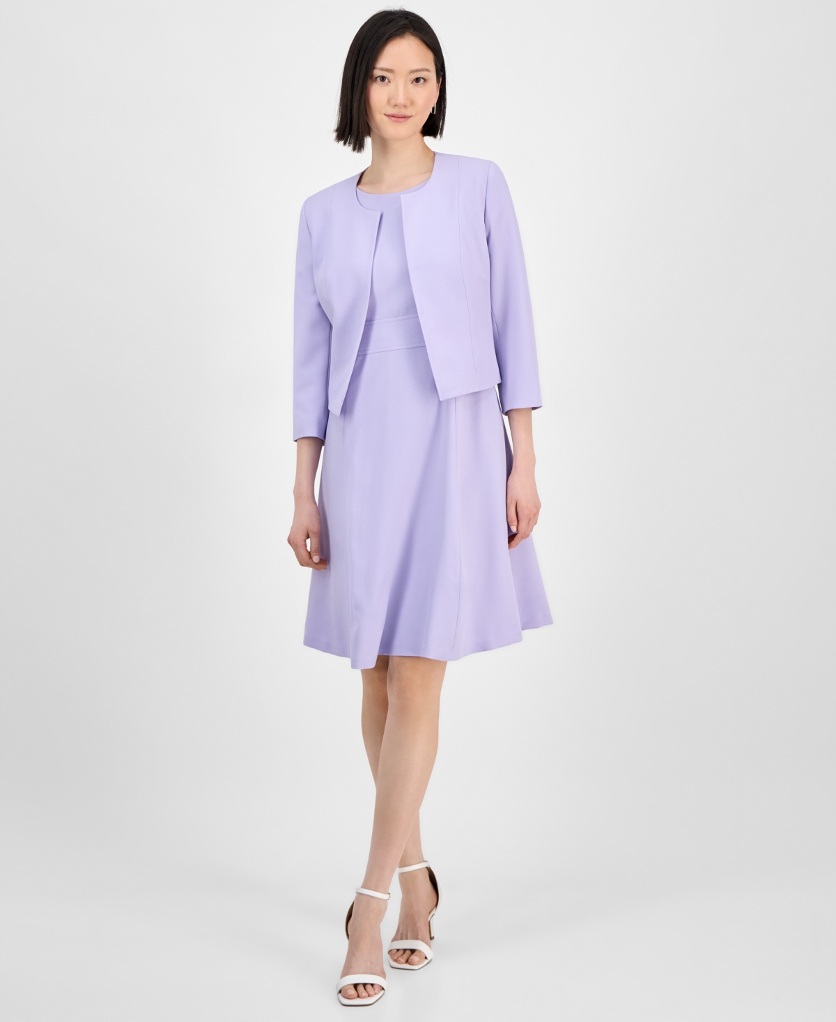 Le Suit Women's Collarless Open-front Bolero & Scoop-neck Sleeveless Fit & Flare Dress In Lilac