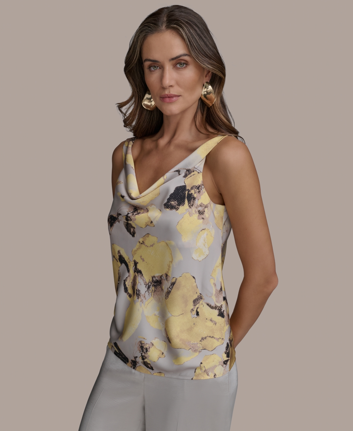DONNA KARAN WOMEN'S PRINTED COWLNECK CAMISOLE, REGULAR & PETITE SIZES 
