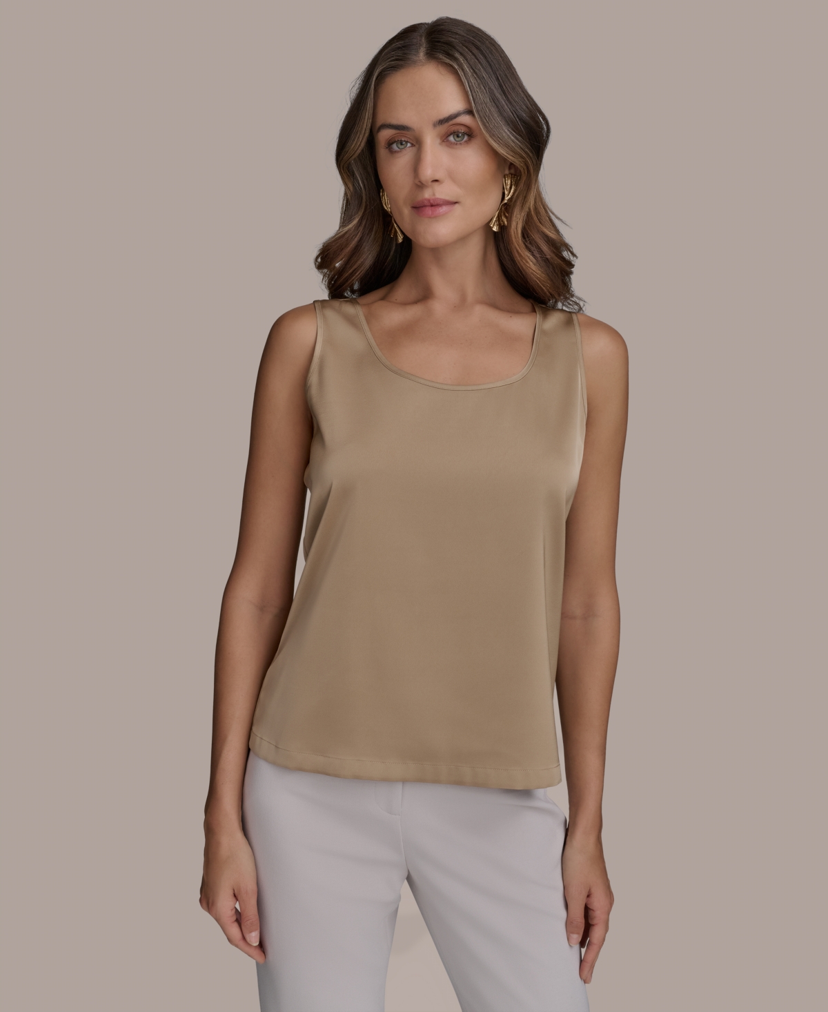 Shop Donna Karan Women's Scoop-neck Satin Camisole In Hazelnut