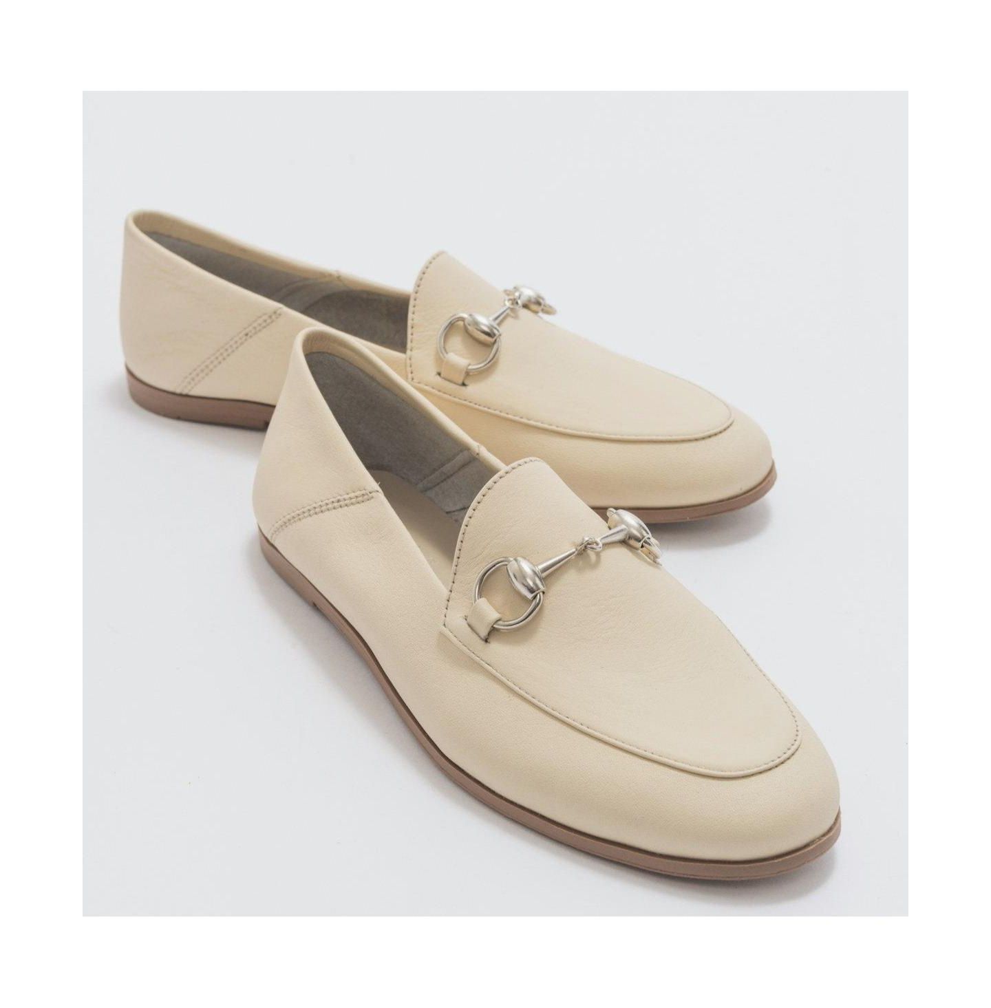 Женские туфли Forever & Always Shoes Penny Leather Horsebit, цвет: Бежевый кожаный — фото 1