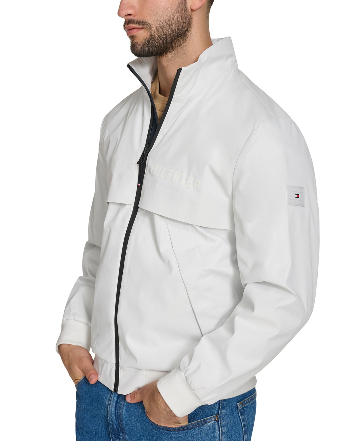 Shop Tommy Hilfiger Men's Tech Bomber Jacket In White
