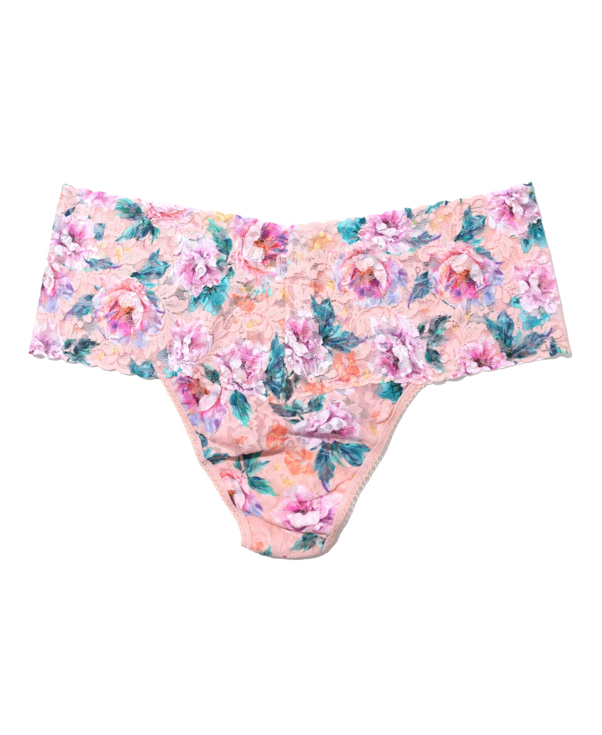 Hanky Panky Plus Size Printed Retro Lace Thong In Buy Myself Flowers Peach