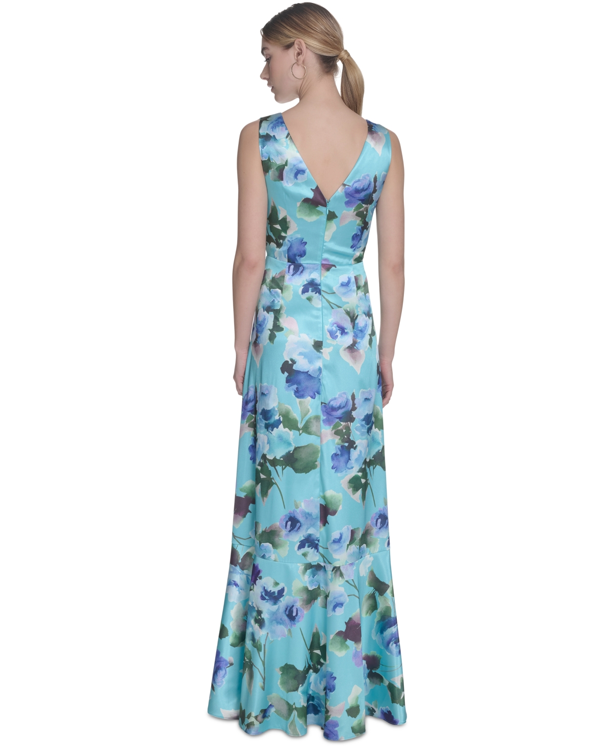 ELIZA J WOMEN'S FLORAL-PRINT SATIN WRAP-STYLE GOWN 