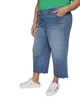 Plus Size High-Rise Scalloped-Hem Jeans 