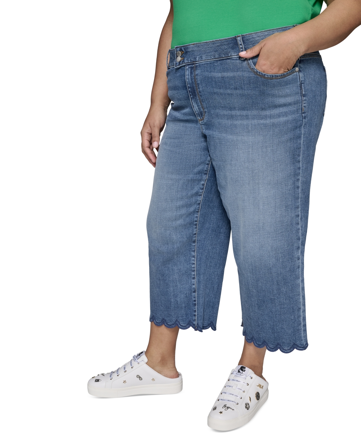 KARL LAGERFELD PLUS SIZE HIGH-RISE SCALLOPED-HEM JEANS 