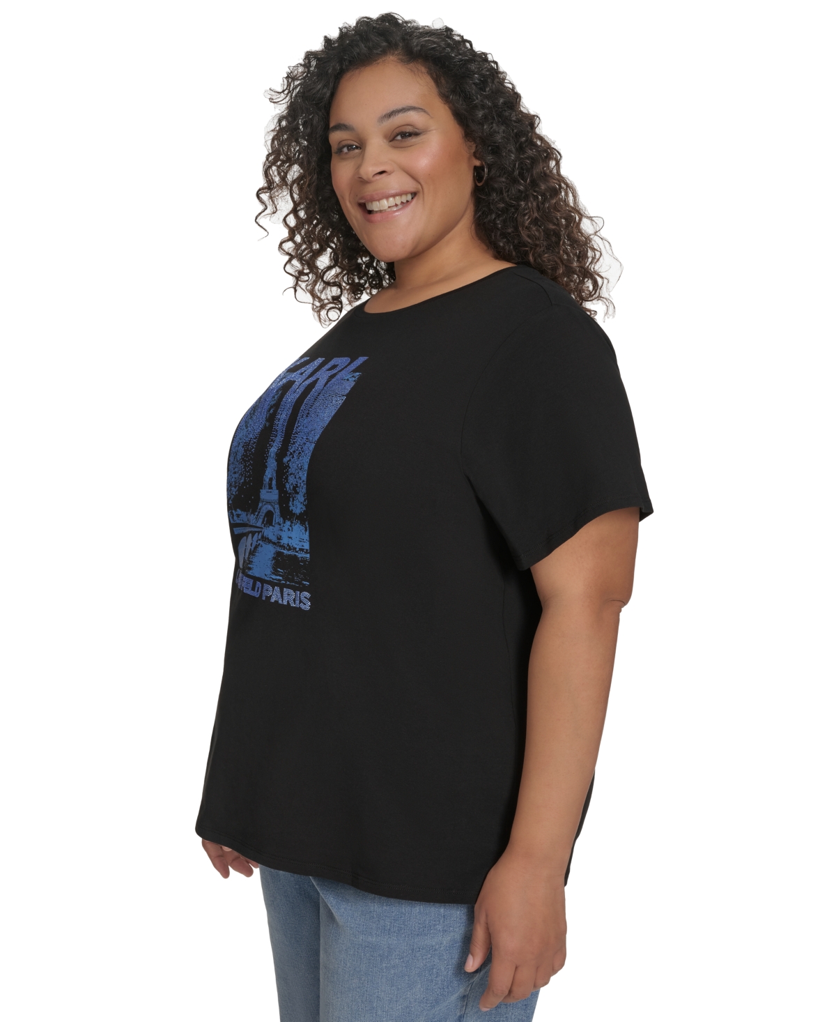 KARL LAGERFELD PLUS SIZE EMBELLISHED EIFFEL TOWER TEE, EXCLUSIVELY AT MACY'S 