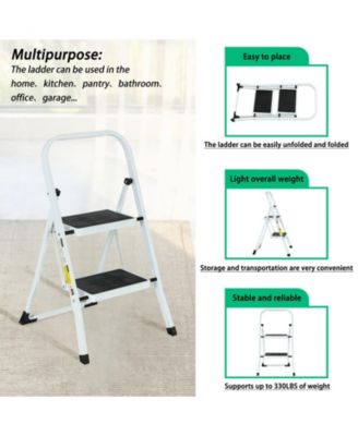 2 Step Ladder Folding Step Stool , Lightweight Step Stools for Adults with Anti-Slip Pedal, Portable Steel Handrails Step Ladder Withstanding 330 lbs