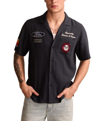 Men's Ford Performance Mechanic Style Button-Up Shirt - Gray/Black Short Sleeve, Regular Fit