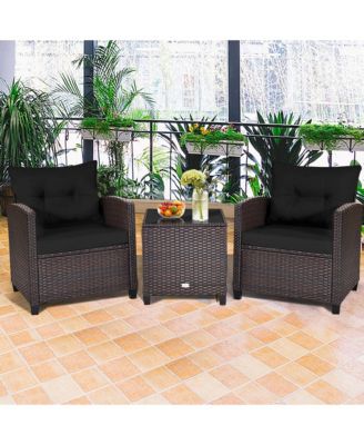 3PCS Outdoor Patio Rattan Conversation Set Garden Yard w/ Cushions Coffee Table
