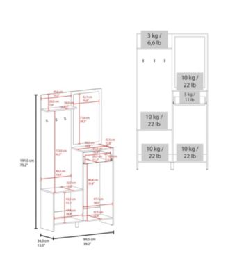 Elko Hall Tree Board and Melamine Multistorage with a Mirror, Natural Oak