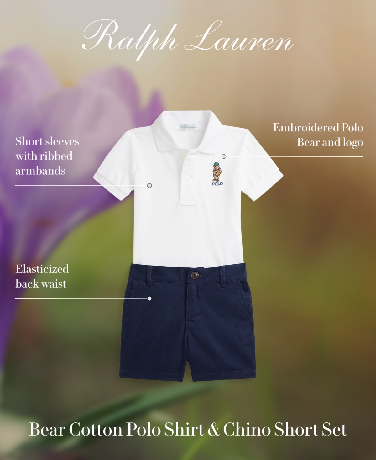 Polo Ralph Lauren Baby Boys Mesh Polo Shirt & Chino Short Set In White