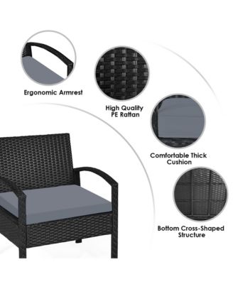 3 Piece Outdoor Patio Rattan Conversation Furniture Set Yard w/ Cushions & Coffee Table