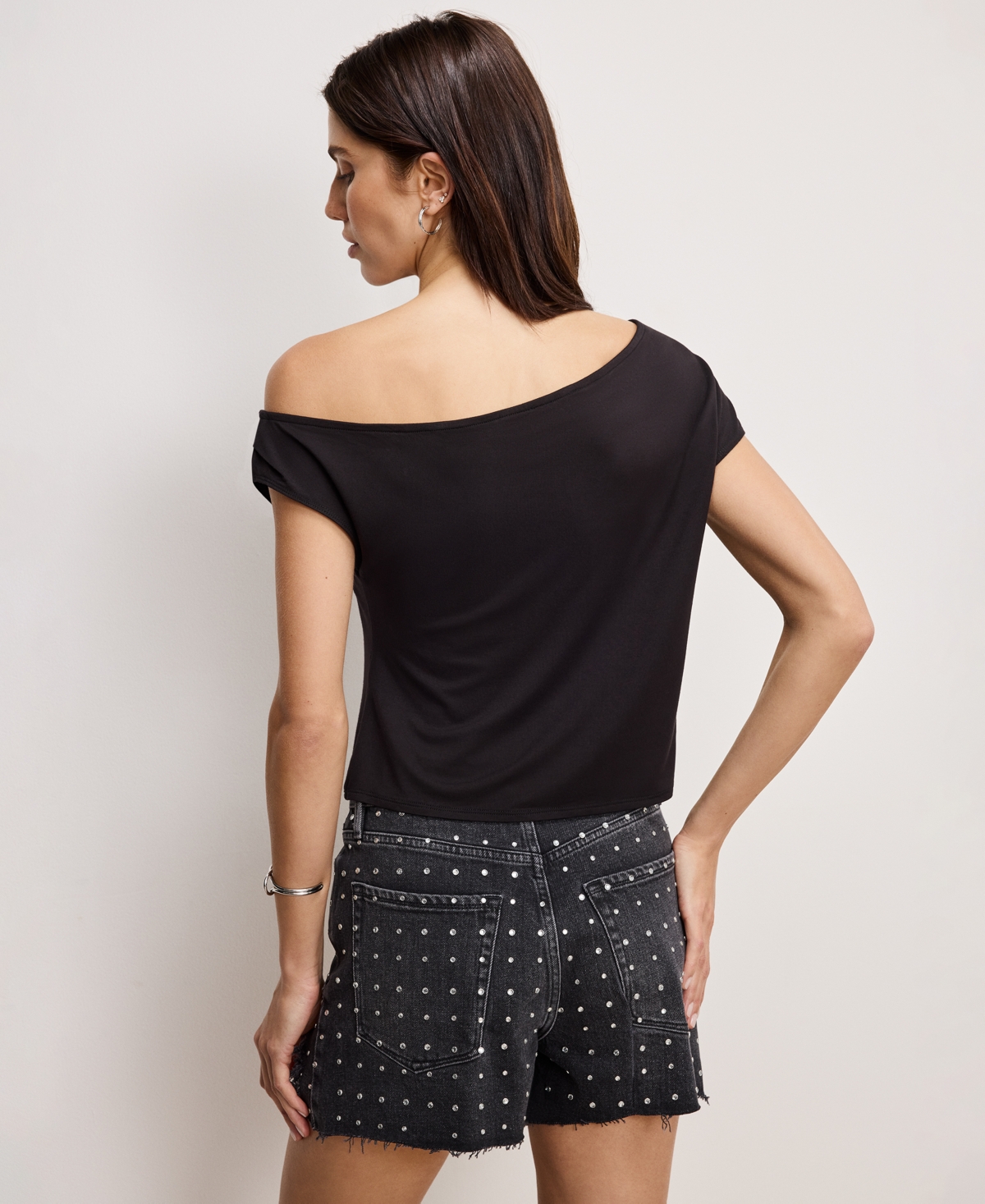 GOOD AMERICAN STRETCH JERSEY ASYMMETRIC TOP, REGULAR & PLUS SIZES 