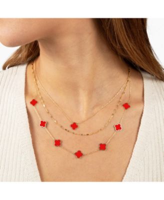 Small Coral Single Clover Necklace 14K Gold