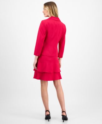 Women's Tulip Collar Jacket & Tiered Skirt Suit Set, Regular & Petite