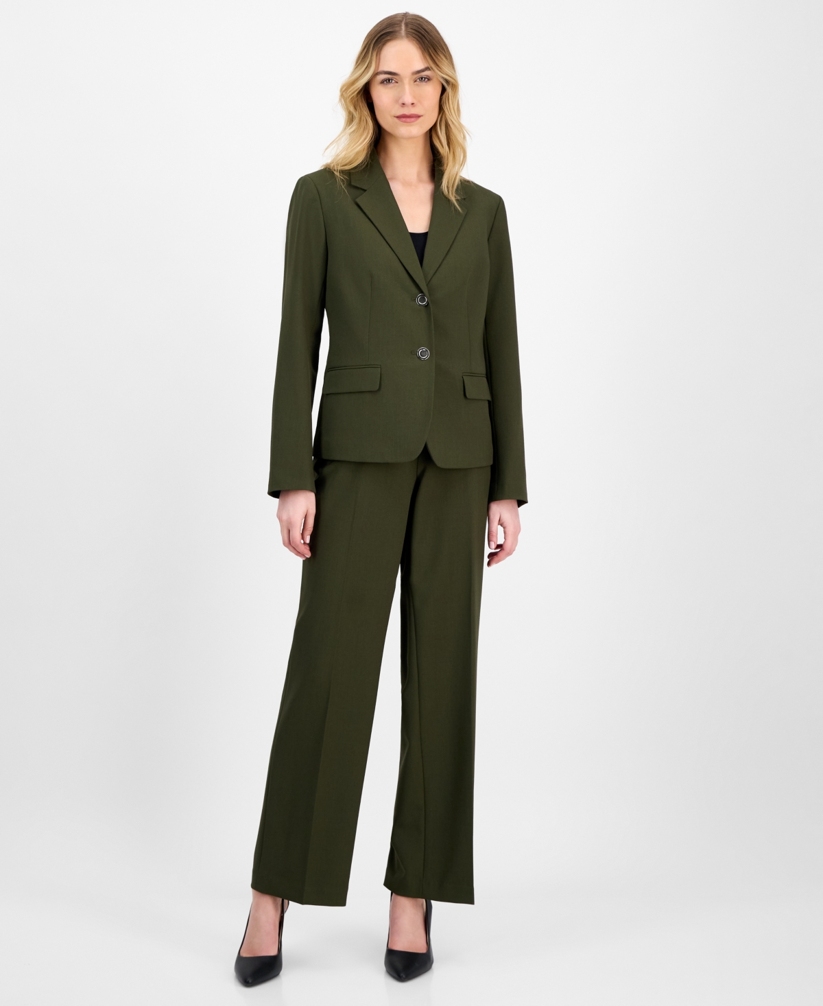 Women's Crepe Two-Button Jacket & Pull-On Pantsuit - Hunter