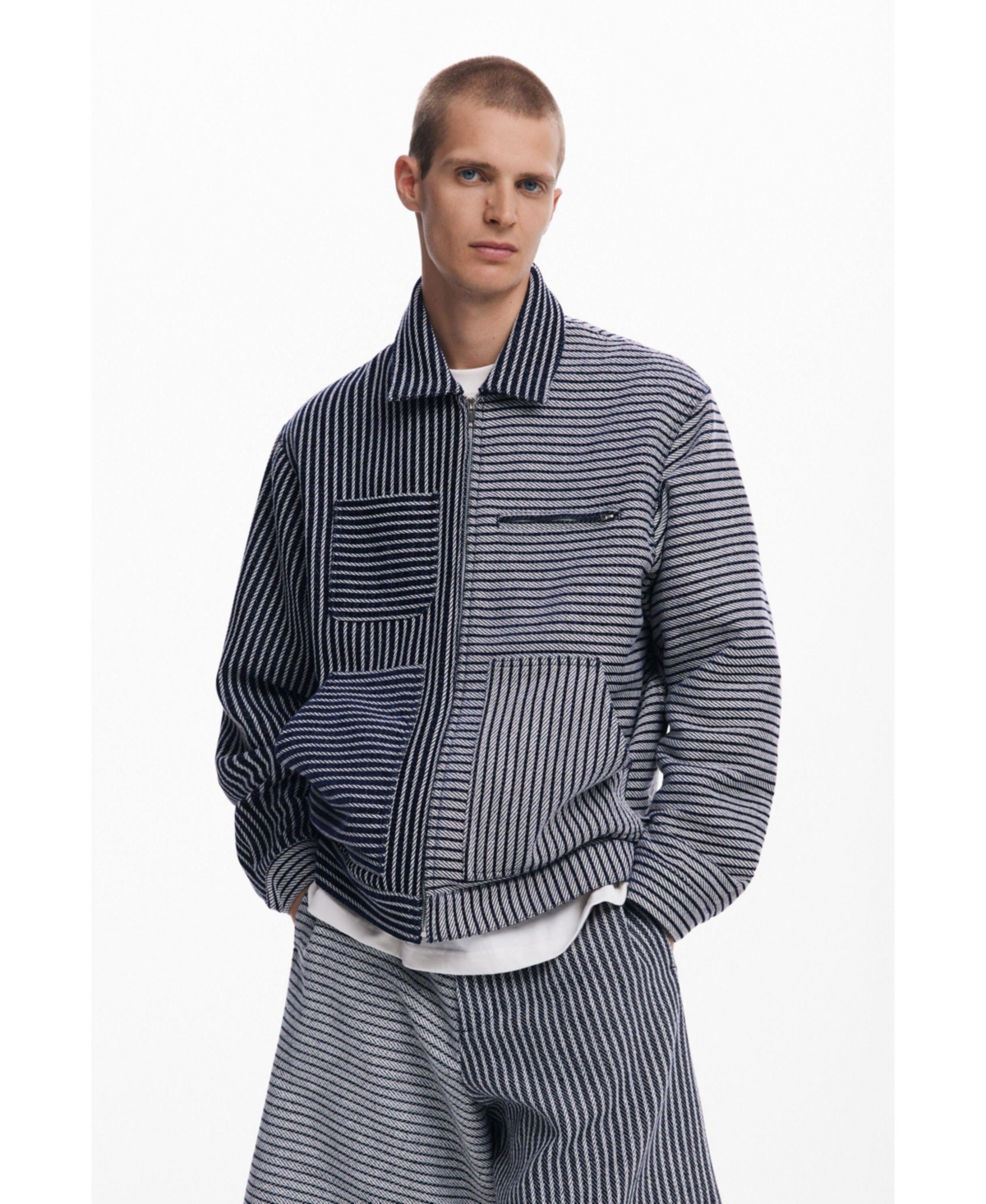 Men's Structured striped jacket - Navy blue