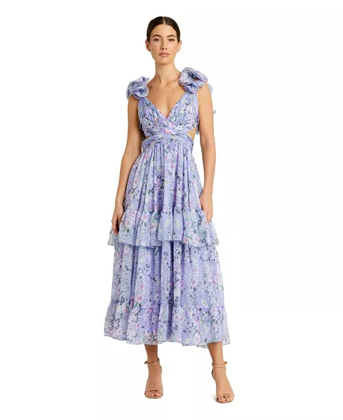 women's feathered hem high neck sleeveless a line dress