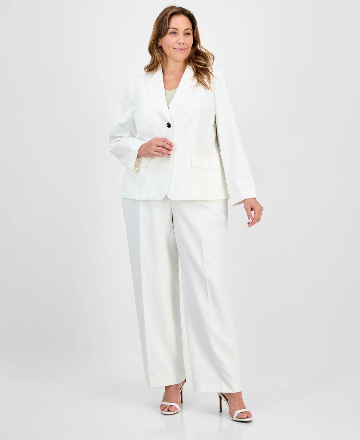Plus Size Crepe Two-Button Jacket & Pull-On Pantsuit - Hunter