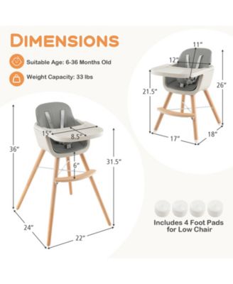 3-in-1 Convertible Wooden High Chair with Cushion