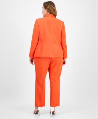 Plus Size Crepe One-Button Straight-Leg Pantsuit Set