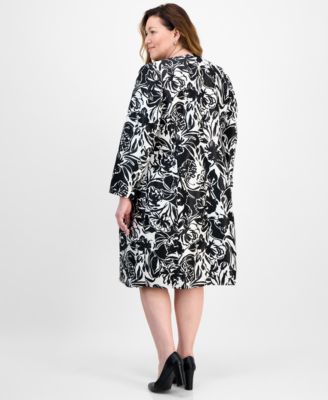 Plus Size Floral-Print Jewel-Neck Jacket Topper & Plus Size Empire Seamed Dress Set