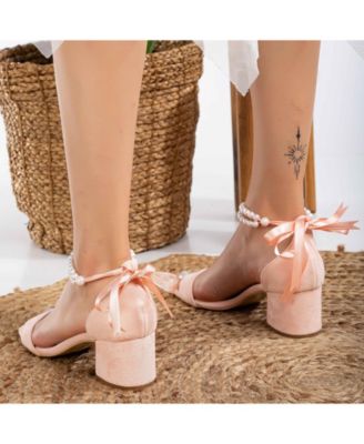 Illy Low Block Heel Sandals with Pearls